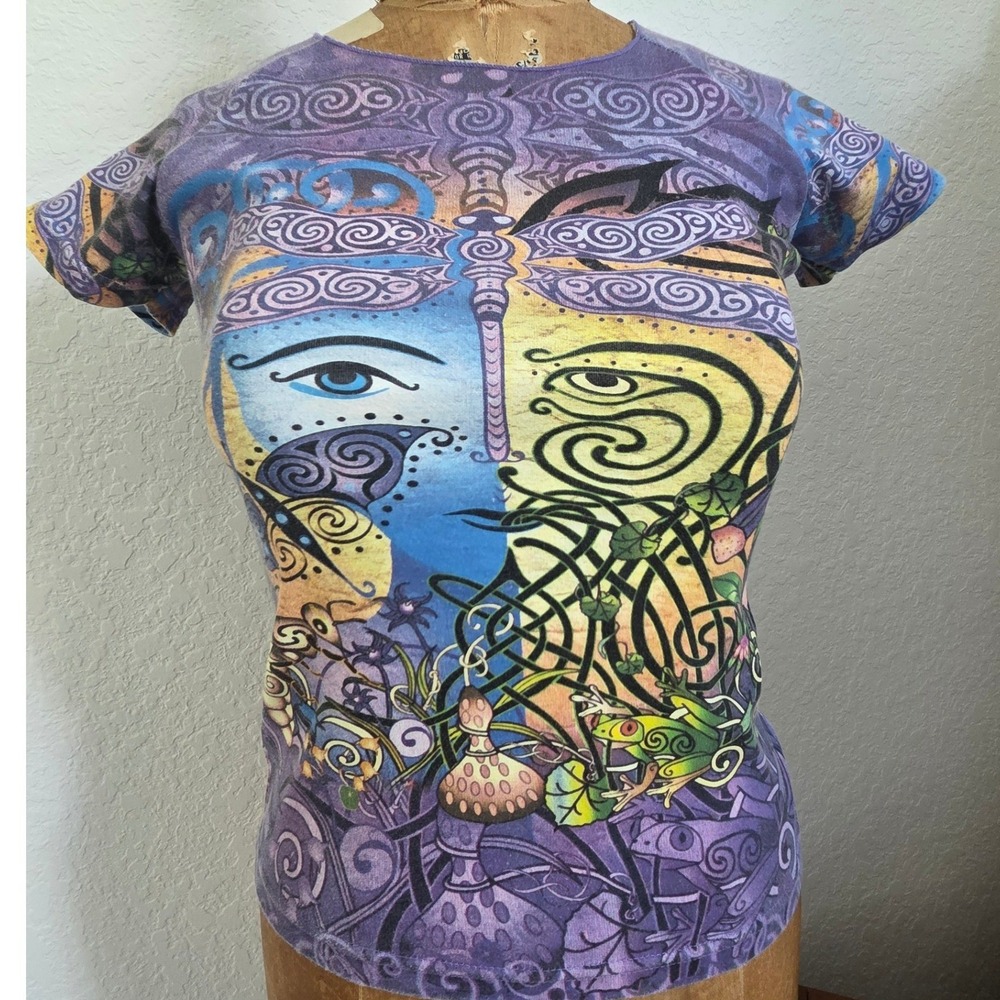 Rare Jen Delyth Celtic Psychedelic Dragonfly Print T-Shirt Size M